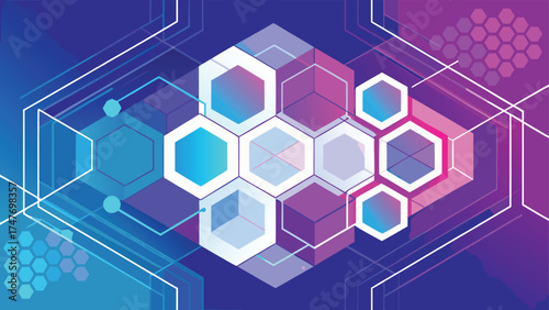 Modern abstract design with hexagonal patterns and lines, showcasing a blend of shapes and structure..eps