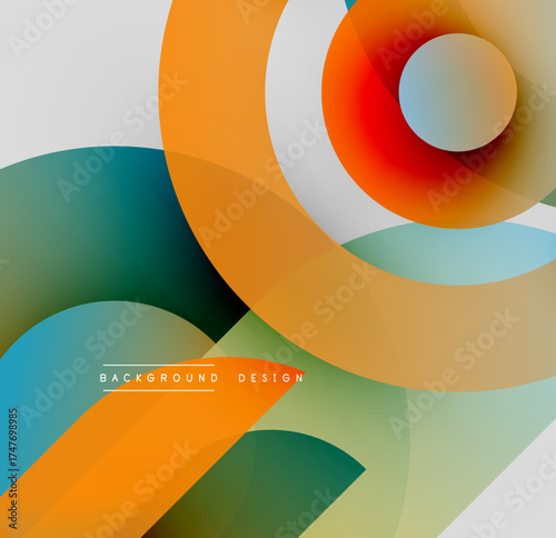 Abstract colorful shapes overlap. Smooth gradients create modern design. Minimalist composition, vibrant hues, dynamic flow.