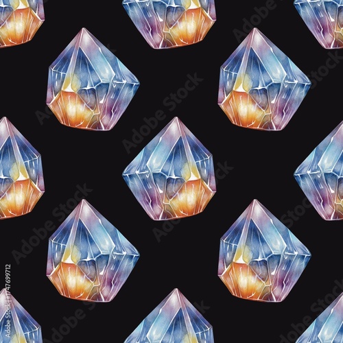 Magic crystal gemstone pattern watercolo