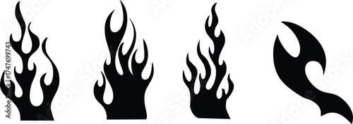 Flame decal. Fire abstract black silhouette flames for race car or tattoo Silhouette Fire flames. Old school tattoo neo-tribal style or silhouette flame for cars.set vector icons. Fire sign Fire flame