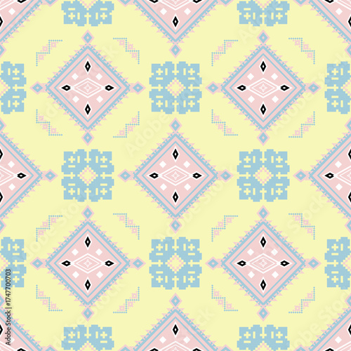 Geometric Ethnic pattern, Native American tribal fabric, tile, carpet, vector, illustration design, on a pastel tone  background 