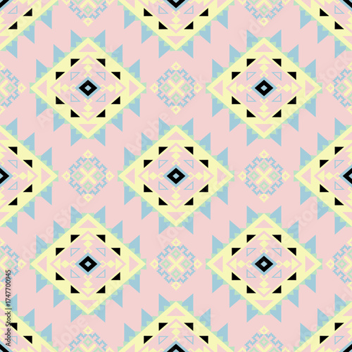 Geometric Ethnic pattern, Native American tribal fabric, tile, carpet, vector, illustration design, on a pastel tone  background 