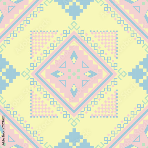 Geometric Ethnic pattern, Native American tribal fabric, tile, carpet, vector, illustration design, on a pastel tone  background 