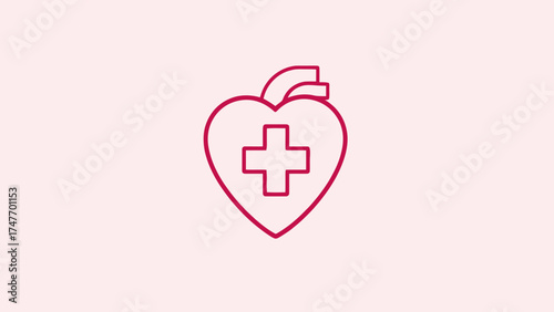 Heart outline with a plus sign inside and two lines extending from the top on a light background