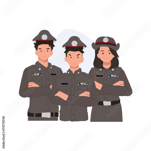 thai police officers illustration in uniform showing teamwork and discipline for law enforcement concept in thailand
