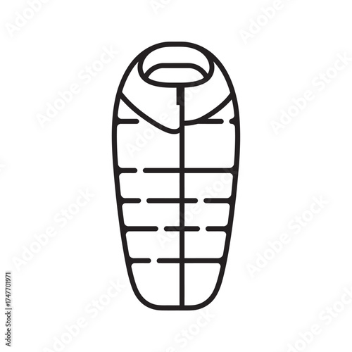 Minimalist line art illustration of a sleeping bag vector graphic for outdoor adventure vector