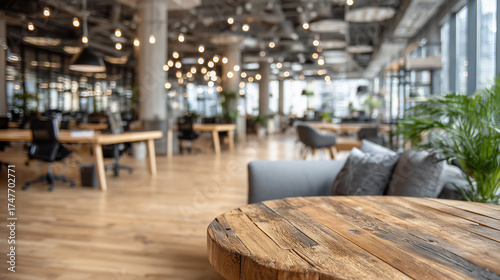 Bright Modern Coworking Office with Soft Blur and Neutral Tones Featuring Empty Space