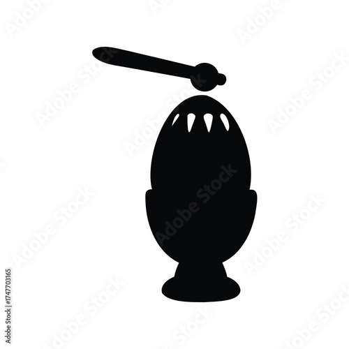 Silhouette of an Egg in Egg Cup with Spoon Illustration on White