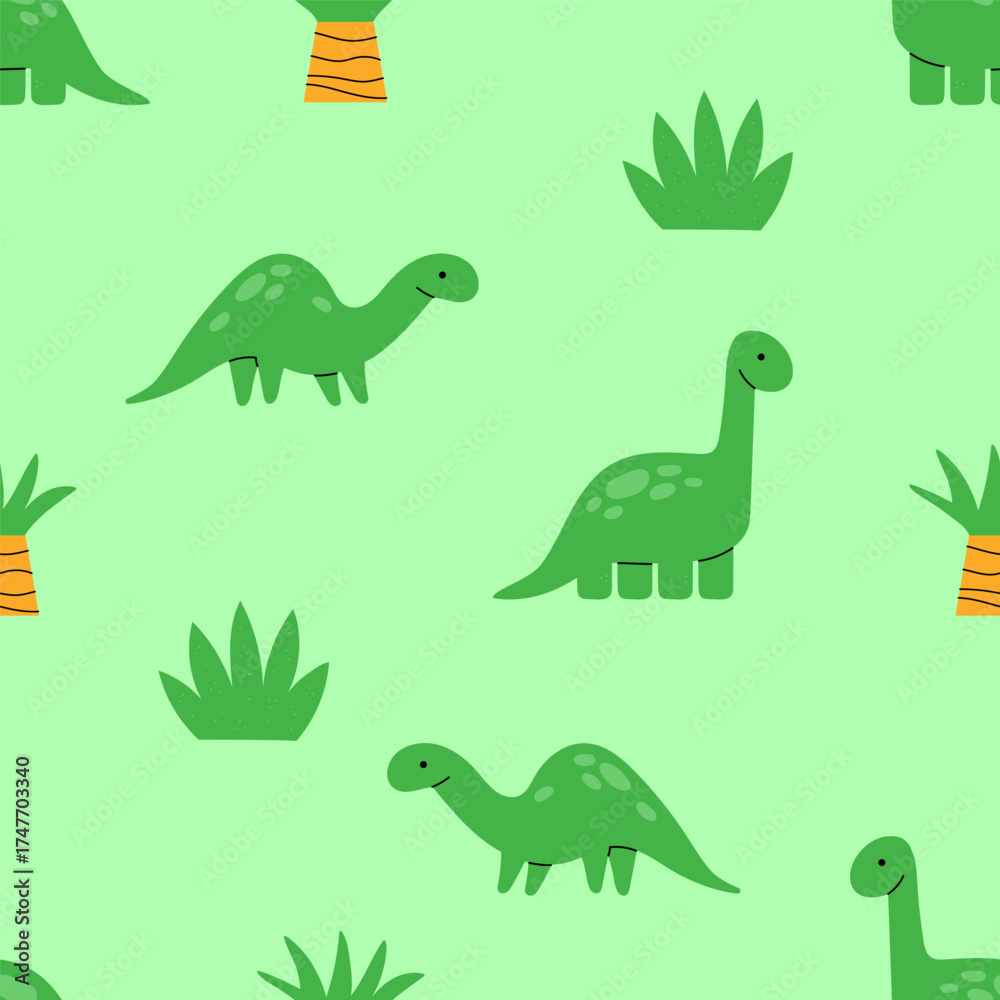 Naklejka premium seamless vector pattern with cute cartoon dinosaurs
