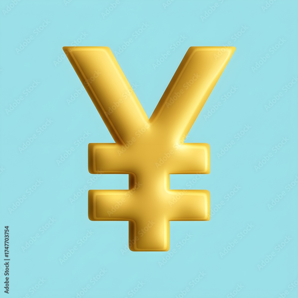 Obraz premium Golden Yen Symbol 3D Rendered on a Light Blue Background