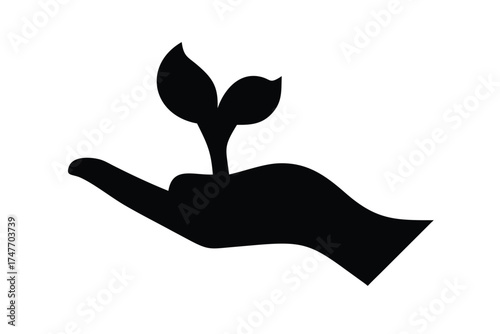 Solid Black Silhouette of a Tree Growing from a Human Hand