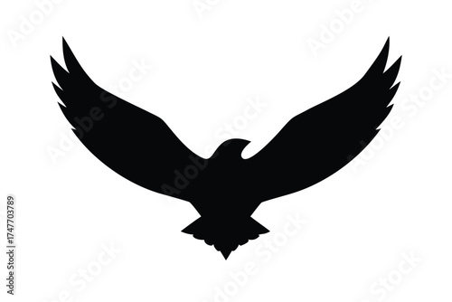Solid Black Silhouette Vector of a Flying Eagle with Spread Wings