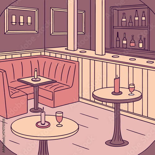 Vector art of cozy bar interior with tables
