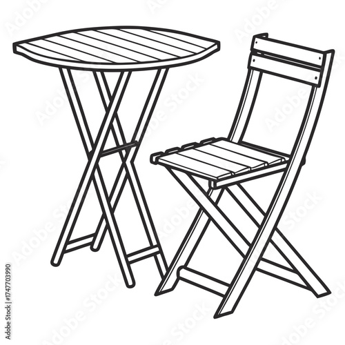 Vector art of folding chair and table sketch