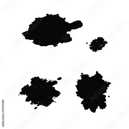 Solid Black Vector Set of Grunge Ink Stain Marks