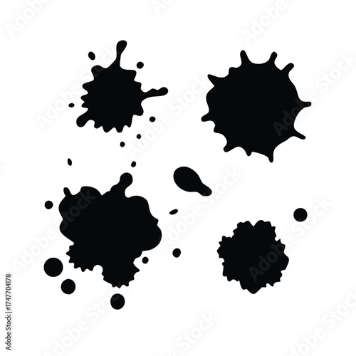 Solid Black Vector Set of Ink Splash Shapes