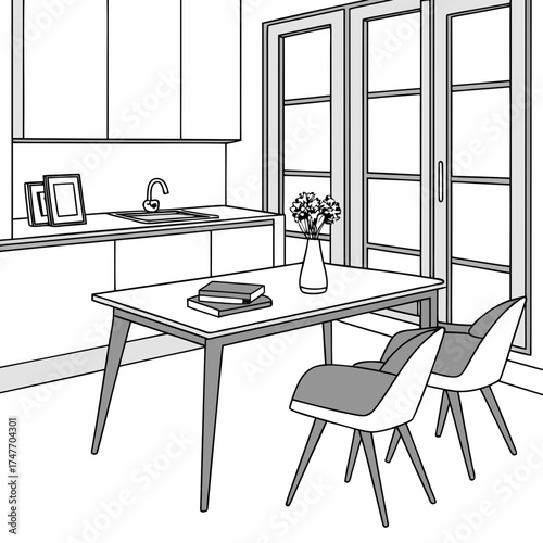 Vector art of kitchen interior isolated on white