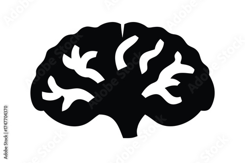 Solid Black Silhouette of a Brain Made of Tree Branches