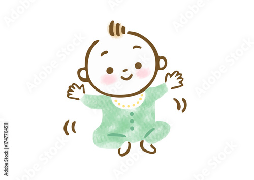 お座りができた赤ちゃんの手描きイラスト