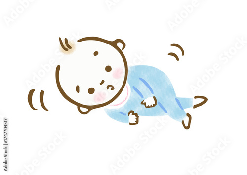 寝返りしている赤ちゃんの手描きイラスト