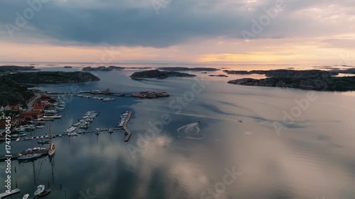 Drone Aerial of Fjällbacka Harbor Town, Bohuslän West Coast Sweden