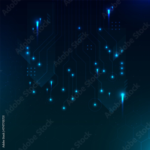 Futuristic Blue Tech Background with Vertical Glowing Circuit Lines