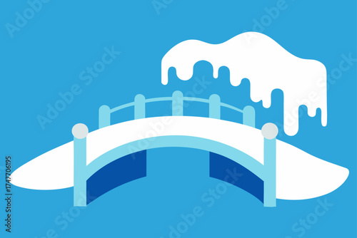 Illustration of a bridge with snow on a blue sky