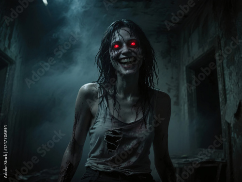 smiling possessed women with glowing eyes scary creepy eerie