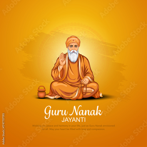 Guru Nanak Jayanti Sikh Religious Celebration with Guru Nanak vector Illustration design.