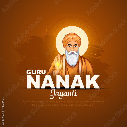 Guru Nanak Jayanti Sikh Religious Celebration with Guru Nanak vector Illustration design.