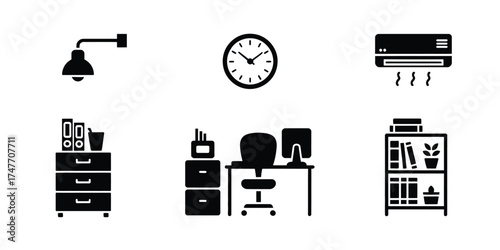 Minimalist office icons set vector illustration scalable eps file for design vector