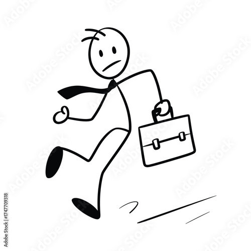 Simple black and white stick figure businessman illustration holding briefcase vector eps vector