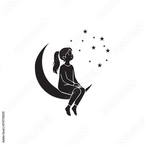 silhouette of  a Girl on the Moon