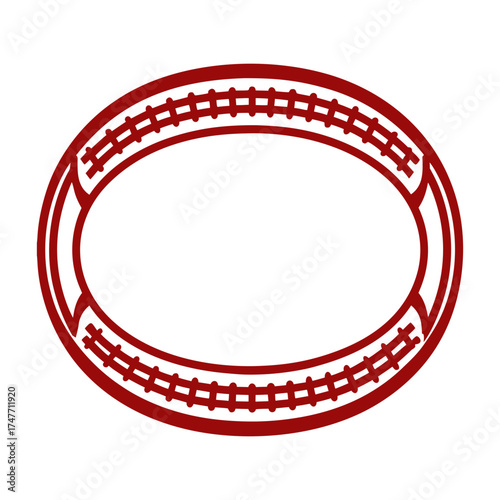 Cricket Field Boundary Outline, Red on White Cricket Field Circular boundary outline