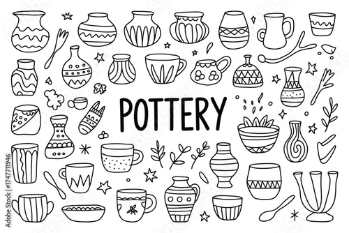 Diverse hand-drawn pottery collection vector illustration for craft and design projects vector