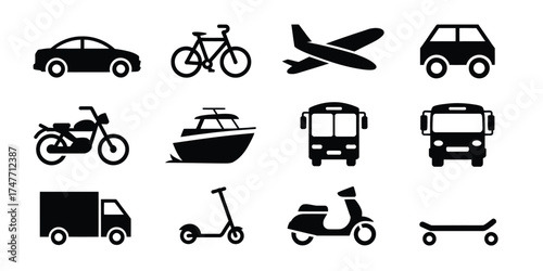 Set of 12 diverse transportation icons vector illustration eps scalable for various projects vector