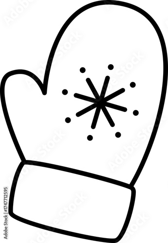 Christmas mittens outline vector isolated.
Winter festive gloves decorated with snowflakes  children's coloring pages and templates.
Transparent background. SVG.
