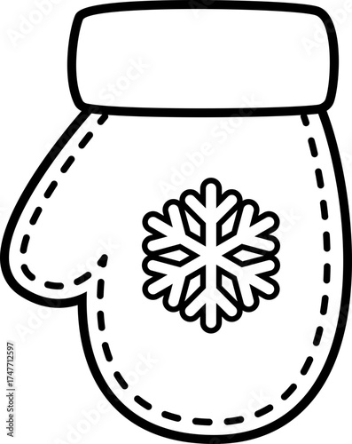 Christmas mittens outline vector isolated.
Winter festive gloves decorated with snowflakes  children's coloring pages and templates.
Transparent background. SVG.