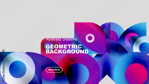 Abstract geometric shapes, vibrant colors, modern design. Text overlay present, dark background contrasts bright elements.