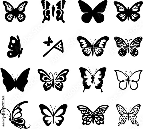 Butterfly vector set icon, clipart