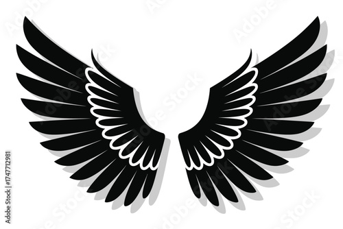Striking black and white graphic illustration of angel wings vector icon vector