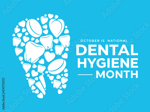 National Dental Hygiene Month in October with Tooth and Heart Illustration