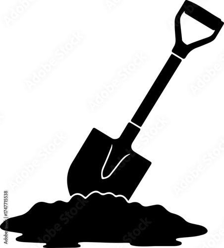 shovel in dirt digging silhouette vector illustration
