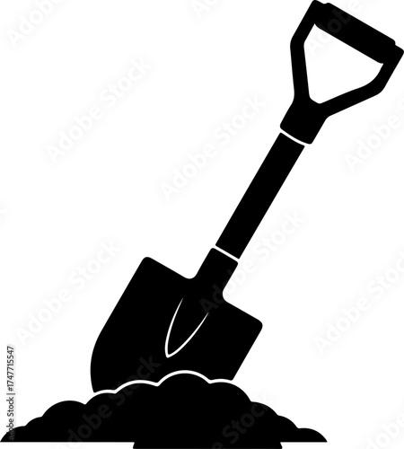 shovel in dirt digging silhouette vector illustration