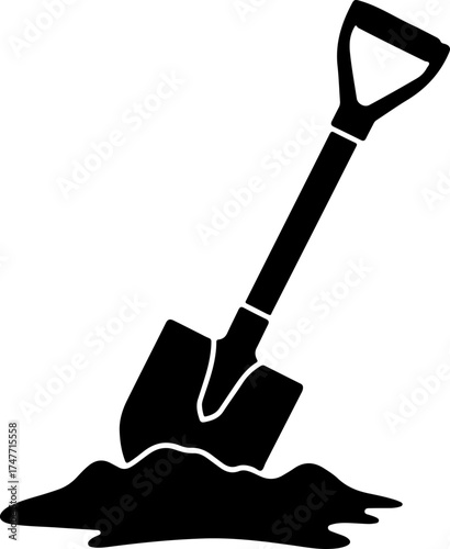 shovel in dirt digging silhouette vector illustration