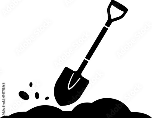 shovel in dirt digging silhouette vector illustration