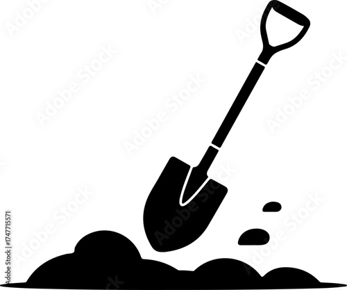 shovel in dirt digging silhouette vector illustration