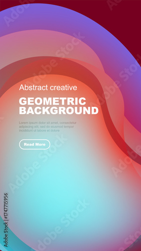 Abstract geometric background features vibrant color gradients, text, button. Modern design suitable for digital projects.