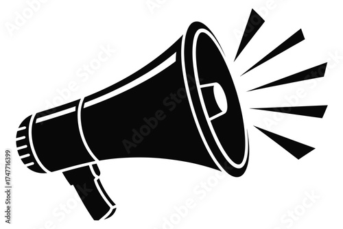 Minimalist black and white vector illustration of a megaphone icon announcing loudly vector