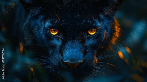 Powerful Black Panther Staring from the Shadows of the Jungle.